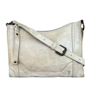Frye Melissa Leather Zip Crossbody Purse Oat Cream Distressed Rustic 11x8 GUC